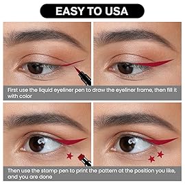 evpct 1Pcs 2-in-1 Red Colored Winged Eyeliners Stamp, Red Stars Face Stamps Makeup, Waterproof Eyeliner Eye Stamp Liners Tool Set Kit for Womem, Wing Eyeliner Stamp Figures Tool Wingliner Shapes, 10