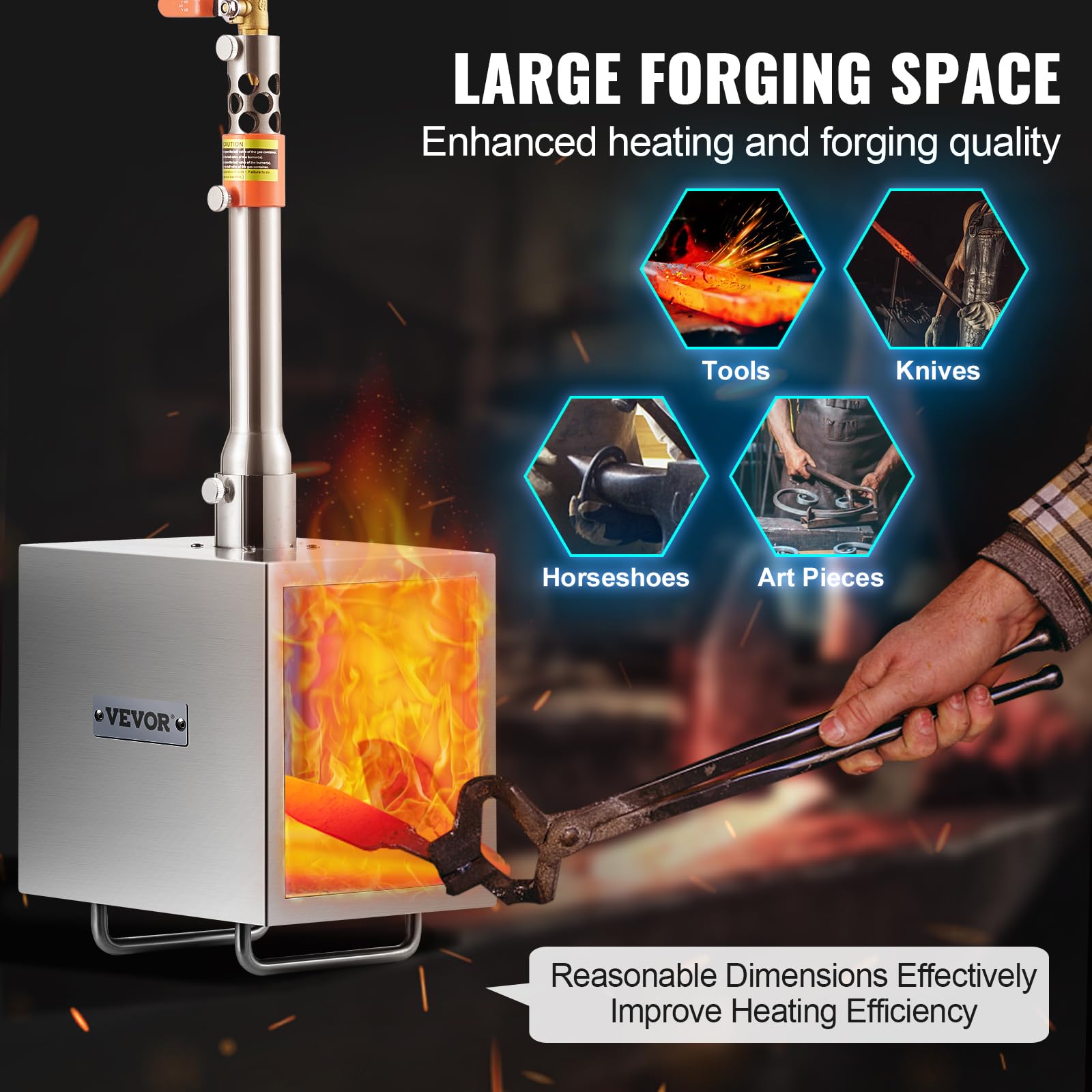 VEVOR Forja de Propano Portátil Forja de Herrero 1 Quemador Forja de Gas para Herrería 2600°F/1427°C Equipos de Forja de Gas de Acero Inoxidable Cuadrados Gran Capacidad para Forja de Metales