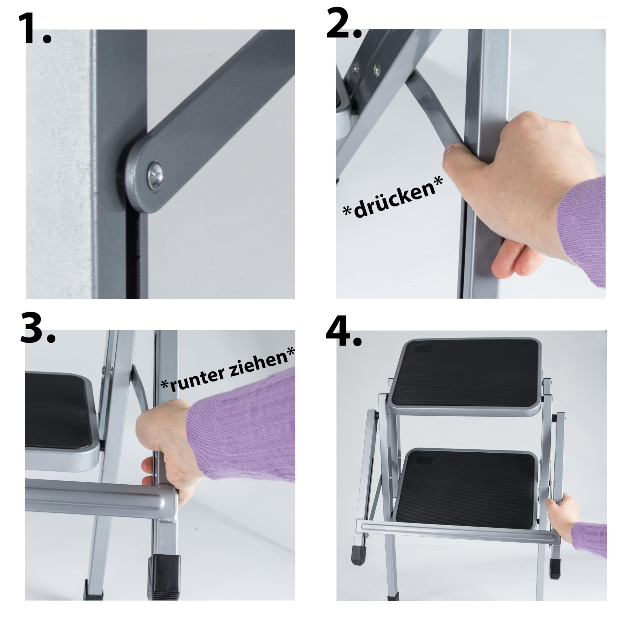 Caravan Klappbare 2 Stufen Tritt 51x58x40 cm aus Stahl bis zu 150kg belastbar mit Anti-Rutsch-Trittfläche Einstiegshilfe Faltbar Wohnwagen Wohnmobil Klapptritt Doppelstufe