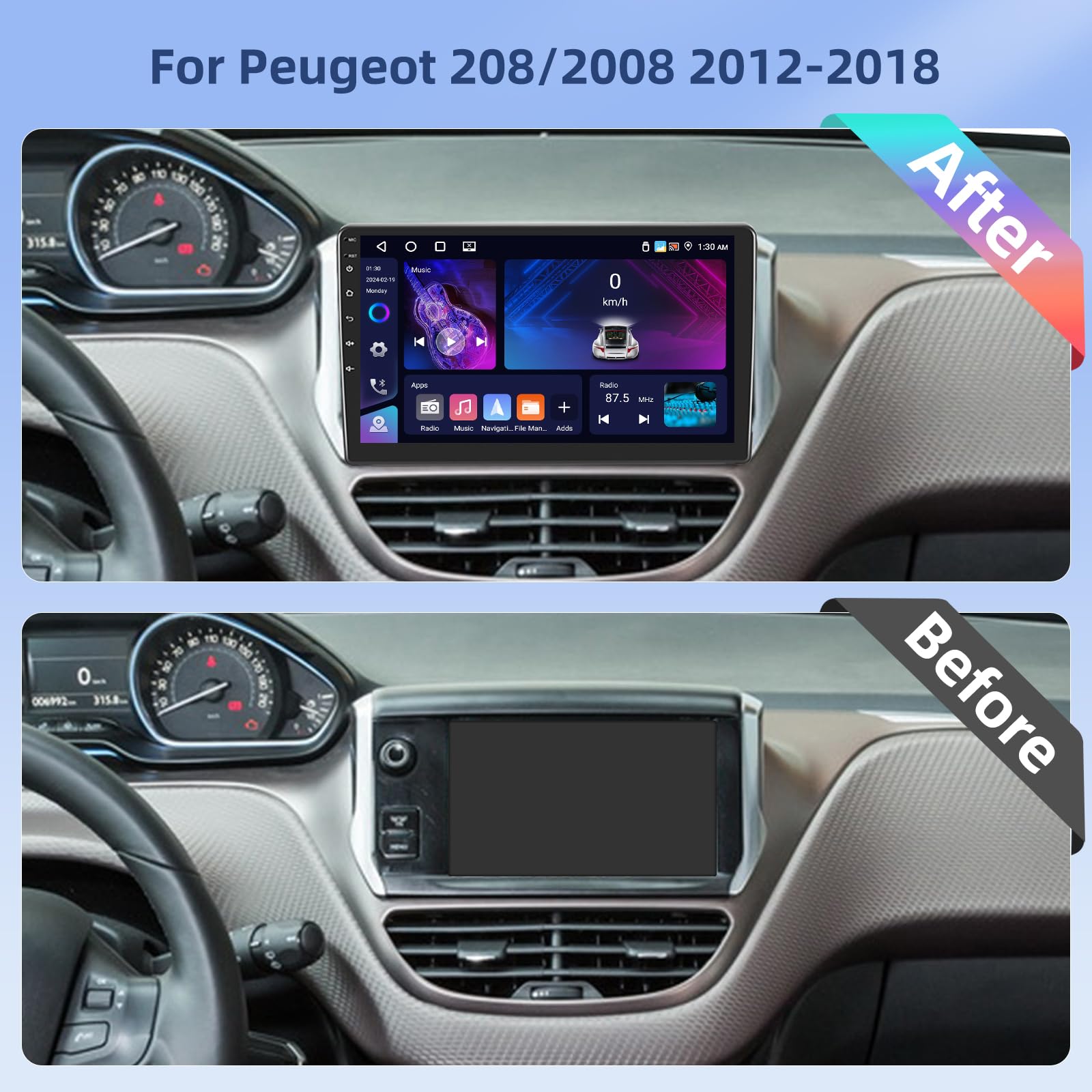 Hikity [4+64G] Android 15 Radio dla Peugeot 208/2008 2012-2018, bezprzewodowe CarPlay Android Auto, 10.1-calowy ekran, Bluetooth, Mirror Link, Nawigacja, GPS, EQ, DSP, WiFi, FM, RDS