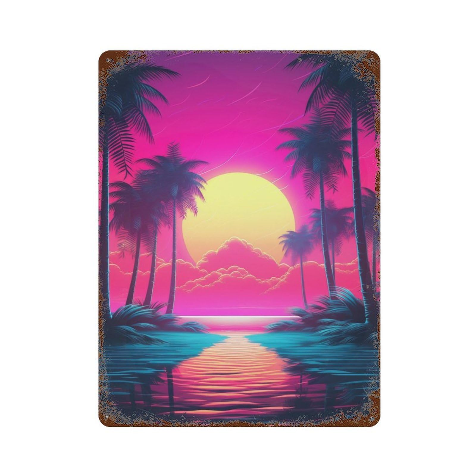 Neon Dreamscape Reverie Vintage Rust Metal Sign 15.7"x11.8", Classic Wall Plaque for Basement, Hobby Room And Garage Decor