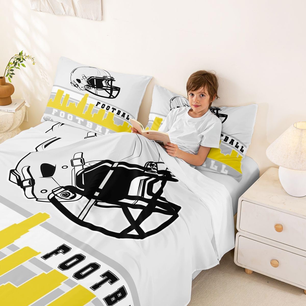 Erosebridal American Football Bed Sheets Set Twin Football City Sheet Set for Teens Grey Yellow Football Fans Sheets Rugby Game Room Decor Sports Ball Competition Flat Fitted Sheet(Los Angeles)