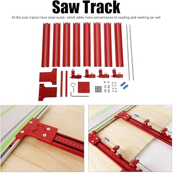 Aluminium Alloy Saw Guide Rail Kit, Universal Woodworking Track System, Parallel Cutting Guide with Clear Scale for Table Saw and Circular Saw, Includes Rails Sliders Screws for DI