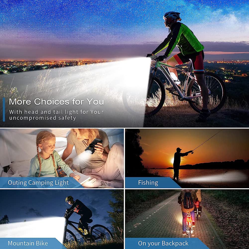 Faro Anteriore per Bicicletta da 8000 Lumen, Batteria da 10000 mAh, Impermeabile IPX5, Torcia con Ricarica USB, Faro per MTB e Ciclismo su Strada.