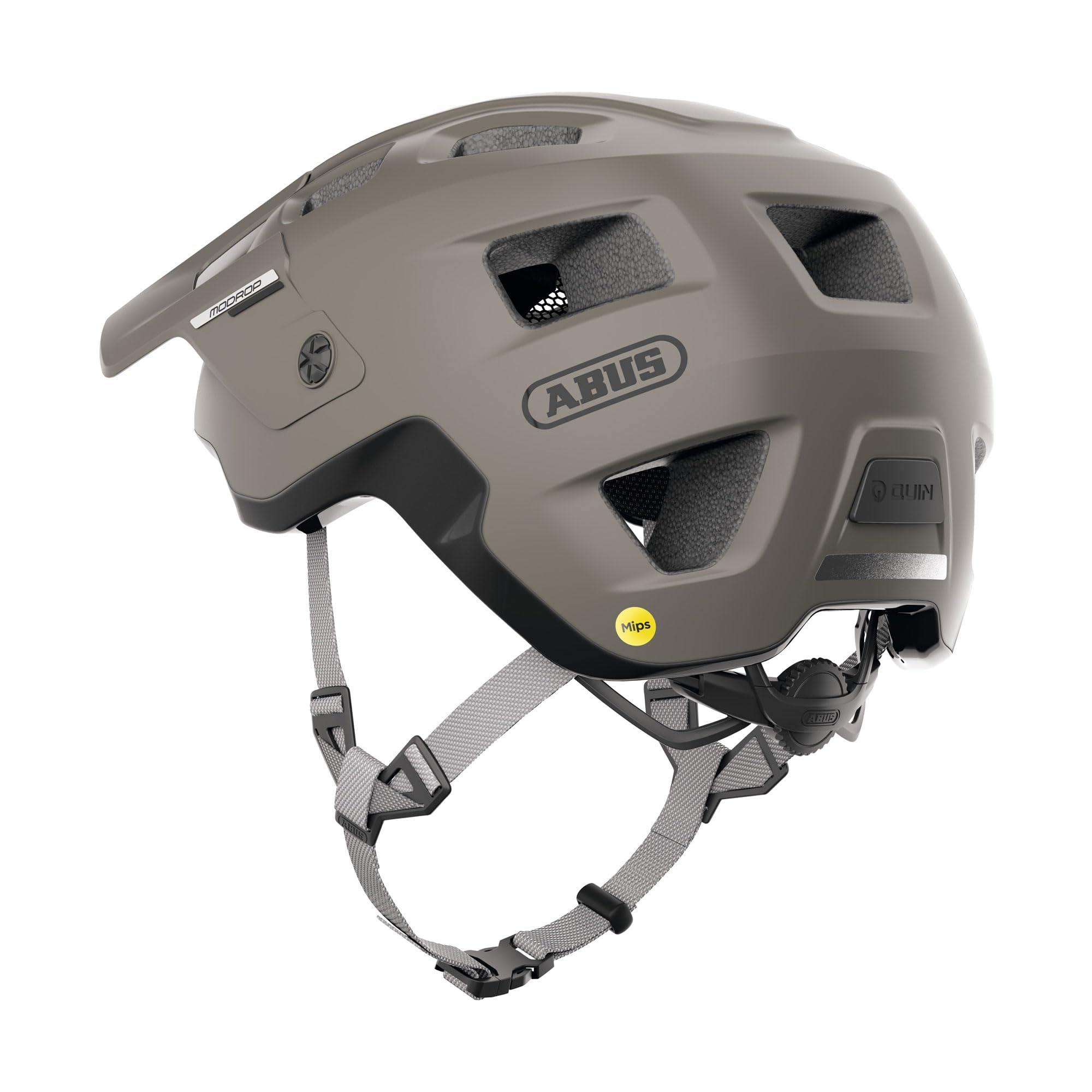 ABUS Casco MTB MoDrop MIPS, Grigio, M per Adulti e Ragazzi | Casco bici con protezione MIPS, sistema Zoom Spin, compatibile con coda di cavallo