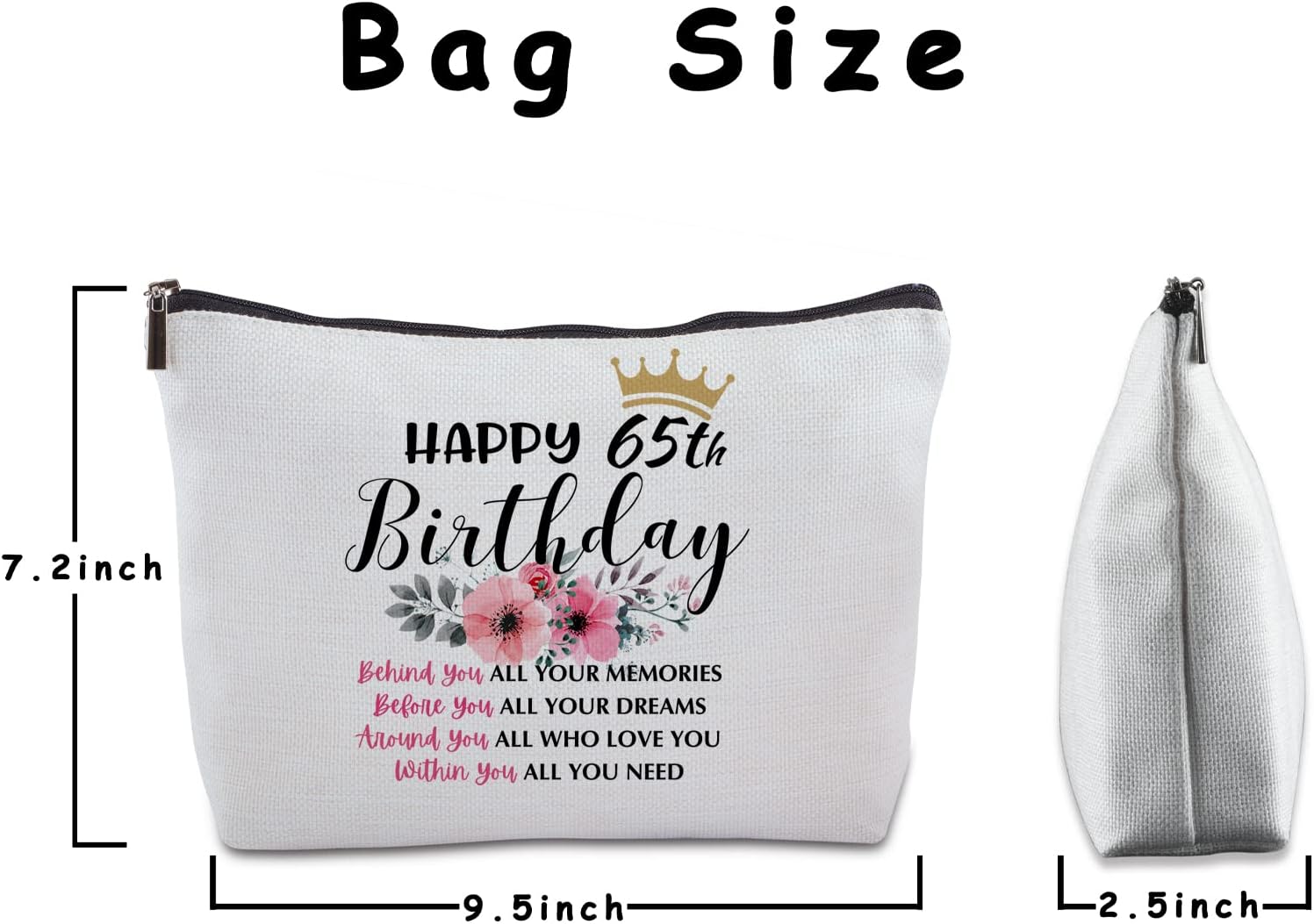 65th Birthday Gift for Women Zipper Travel Makeup Bag 65 Year Old Gifts 65 Birthday Gifts Birthday Gift Ideas for Women Grandma Mom Wife Sister Aunt - Image 6