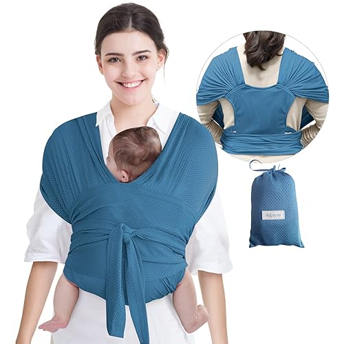 Portabebés, portabebés ajustable para recién nacidos a niños pequeños, eslinga elástica original, perfecta para bebés recién nacidos y niños (azul)