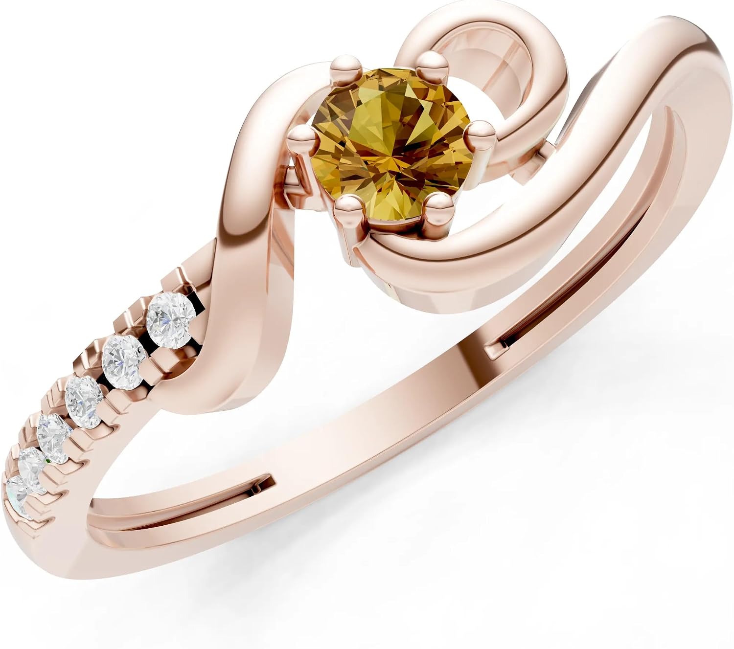 PEORA Round Cut Citrine Stackable Band Available in Solid 10K, 14K or 18K Ring – White, Yellow or Rose Gold