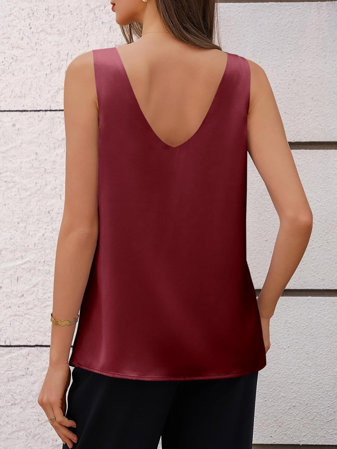 Cicy Bell Womens V Neck Satin Tank Tops Dressy Casual Silk Camisole Blouses Summer Corporate Outfits - Image 4