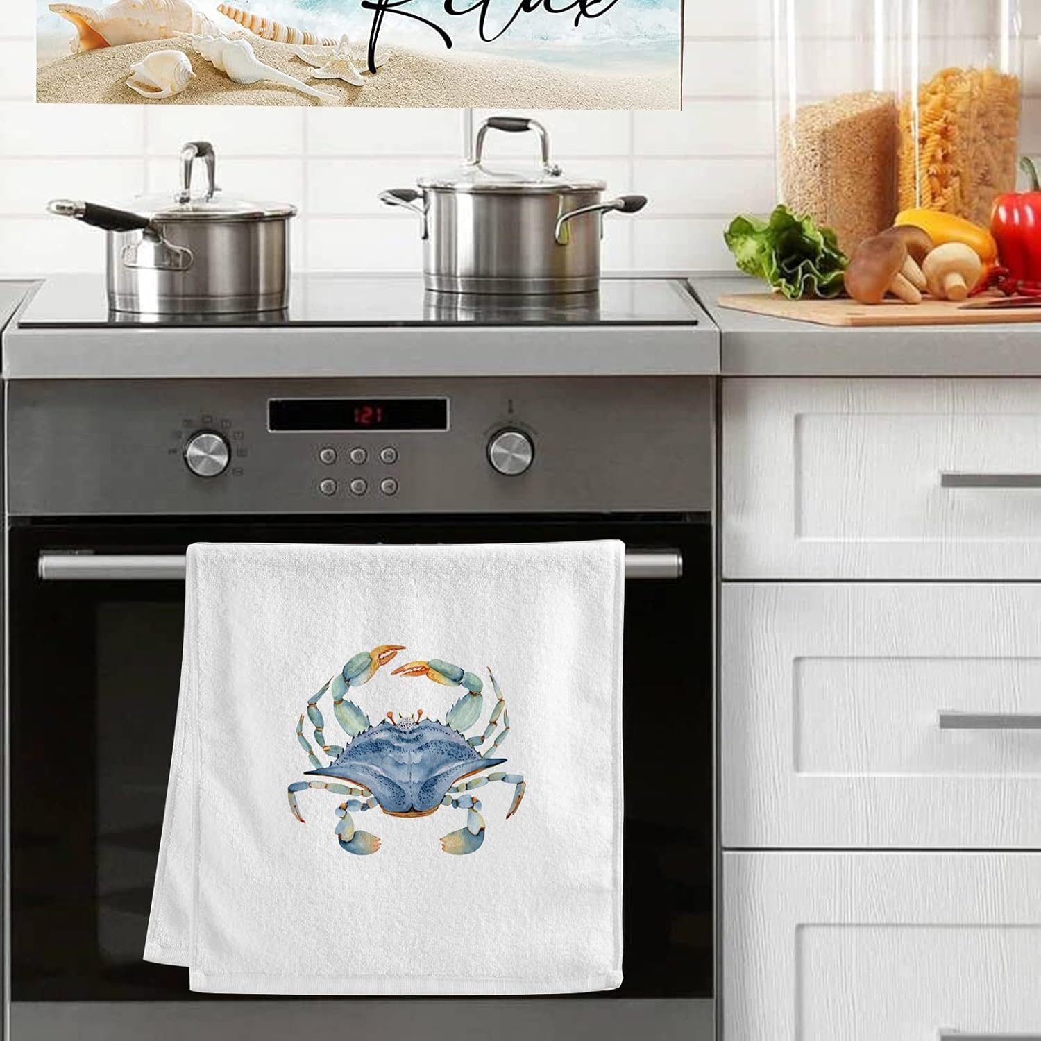 ALAZA Ocean Hand Towels for Bathroom Set of 2 Fingertip Towel Face Towel, Cotton Soft Absorbent Decorative Bath Towels 15.5x29.5 inch,Blue Crab Watercolor