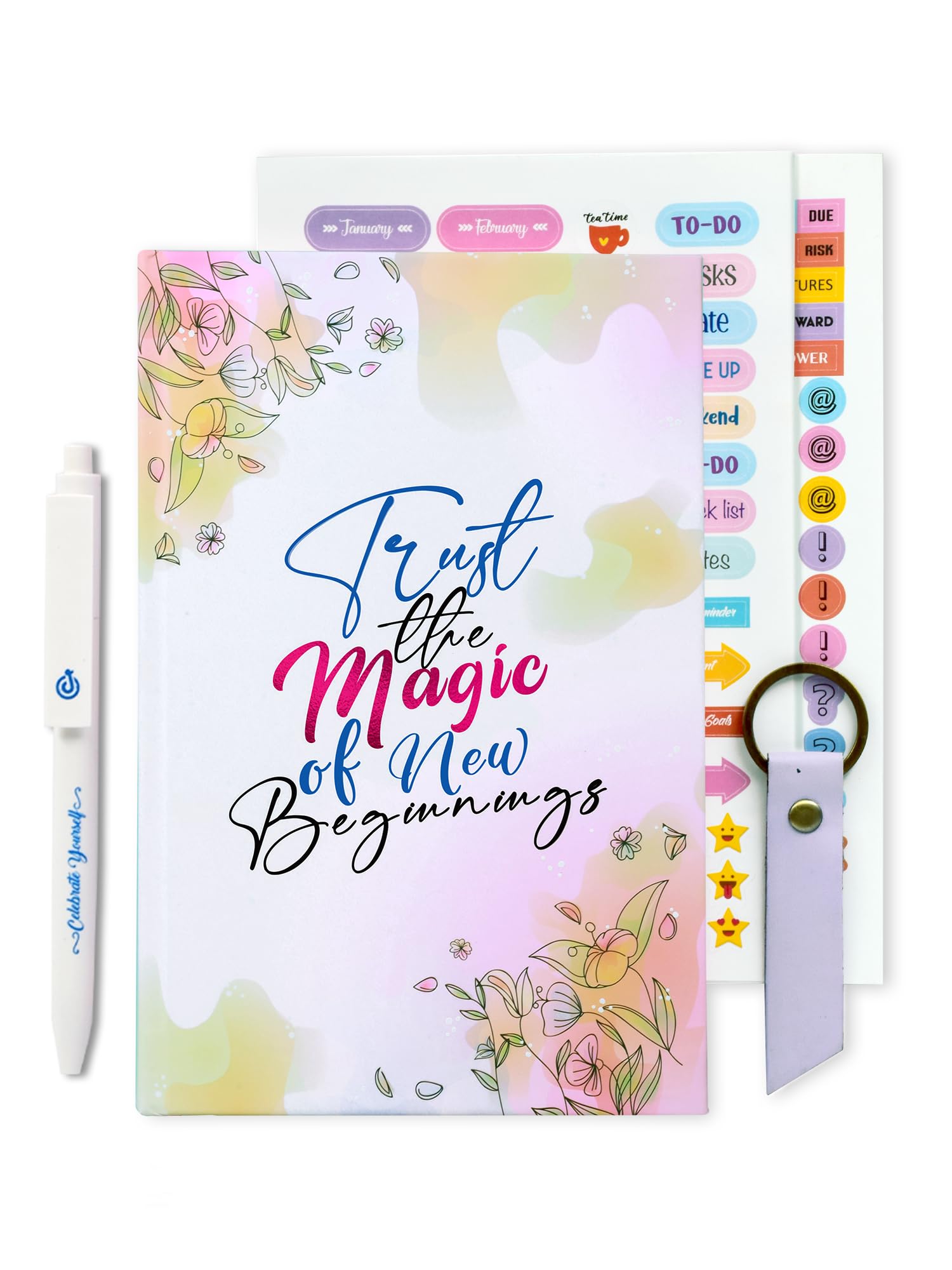 DOODLE Undated A5 Yearly Planner Kit - Planner with 180+ Stickers | 216 Pages, 12 Months | 16 Activity Pages | 1 Pen | 1 Keychain | 4 Notecards | 4 Quote Cards | Gift Box (Magical Start)