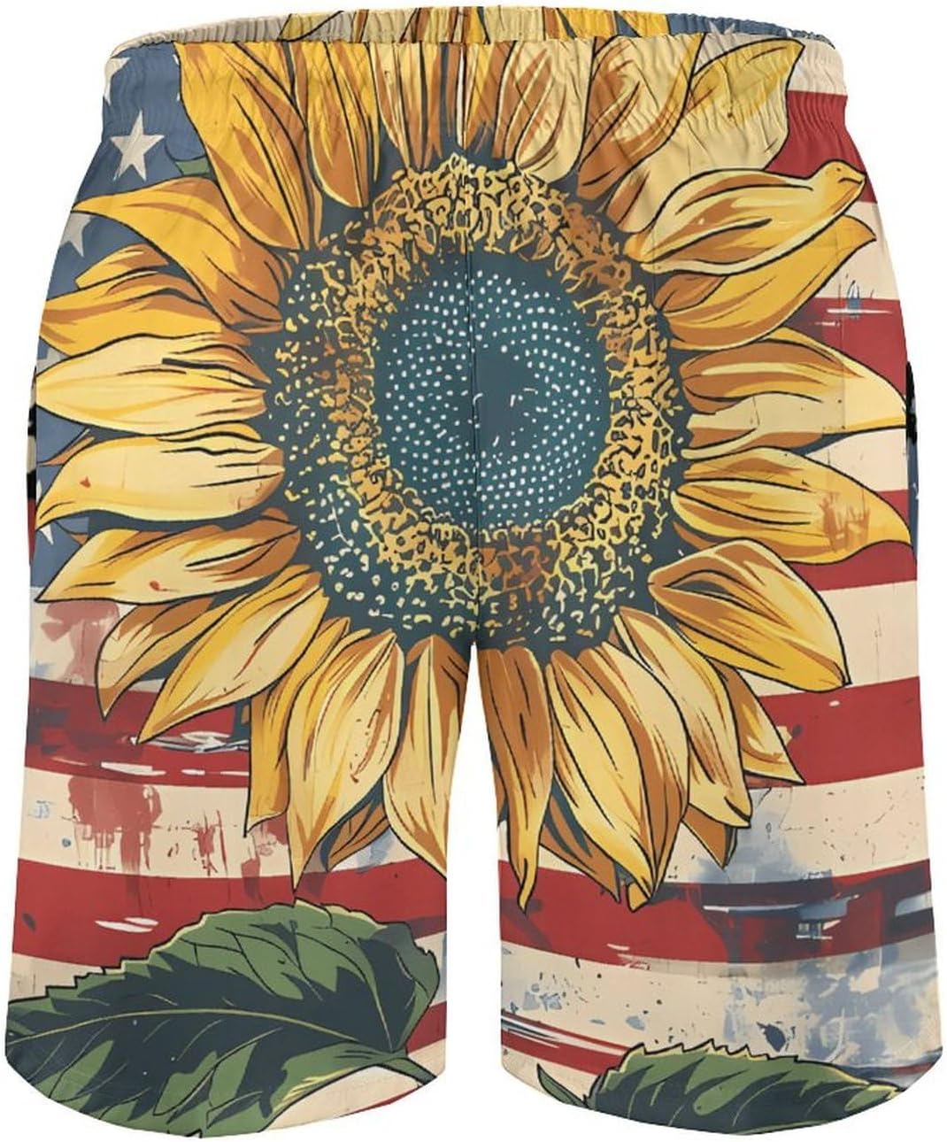 US Sunflower Flag Casual Men's Swim Trunks Novelty Summer Beach Shorts Swimwear with Pocket