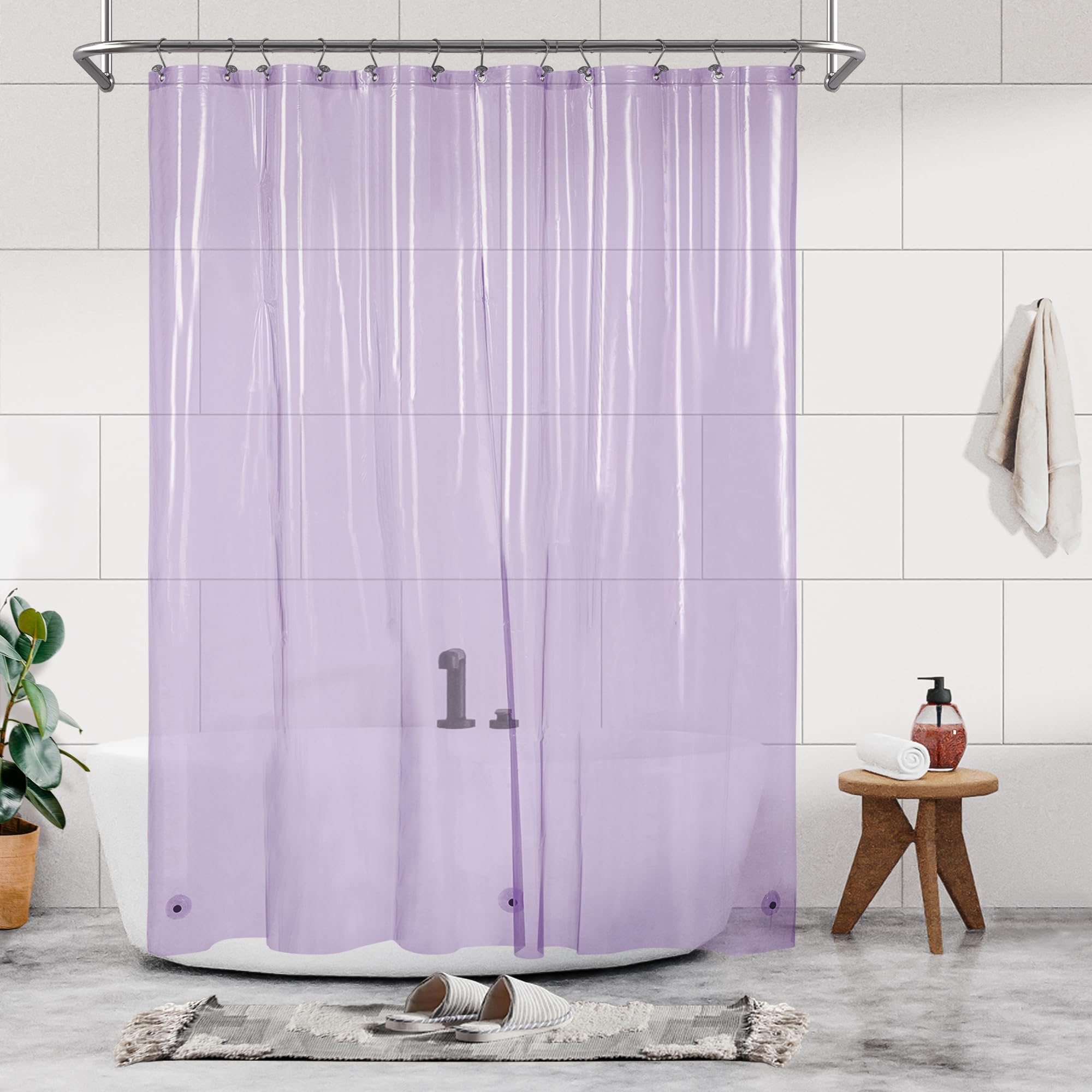Shower Curtain Liner - Premium Clear Lavender PEVA Shower Liner with 3 Magnets and Metal Grommets, Waterproof Lightweight Standard Size Shower Curtains for Bathroom - Translucent Lavender