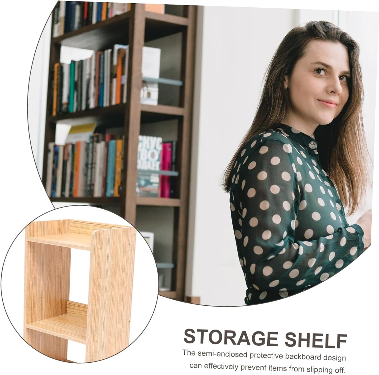CRAFTHROU Natural Wood Rolling Storage Shelf with Wheels, 30x24x66cm Mobile Sundries Organizer Cabinet for Home and Living Room