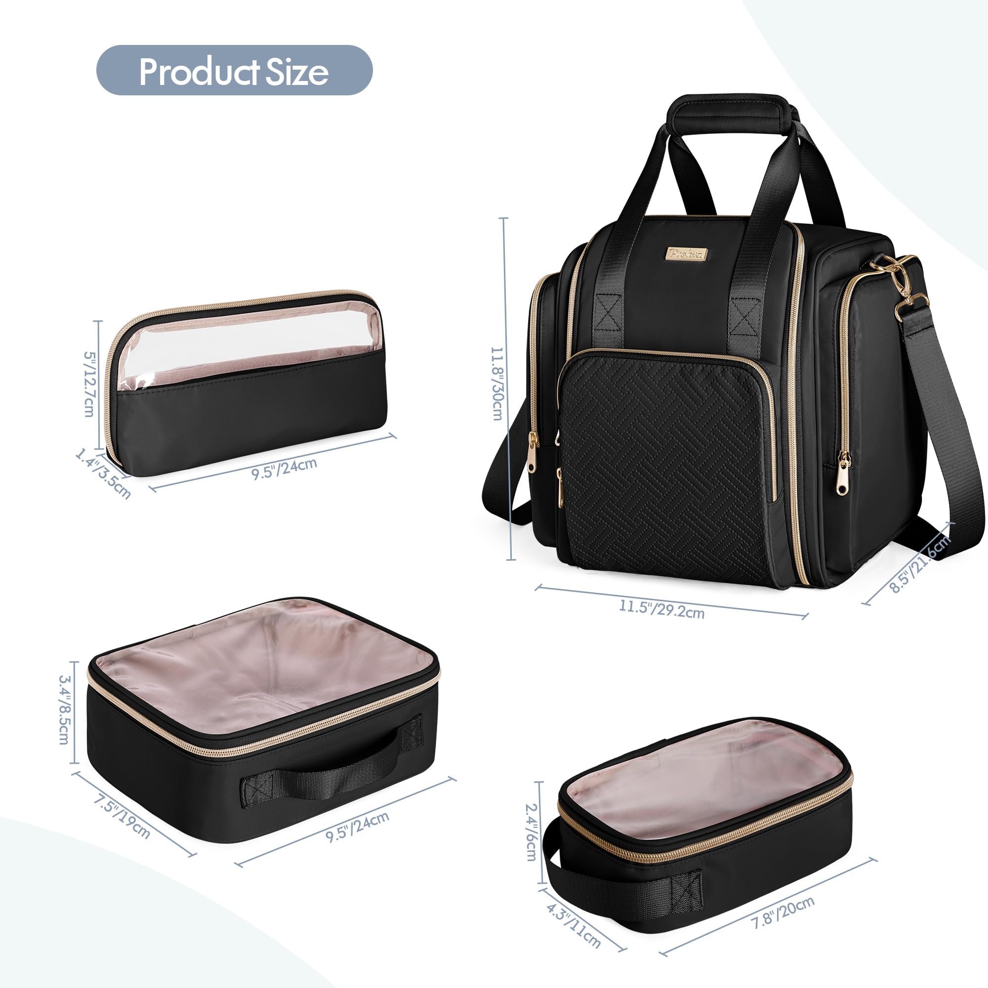 Sac de Rangement pour Médicaments avec 5 Poches Amovibles, Sac Organisateur de Flacons de Pilules avec Bandoulière, Grand Sac de Voyage pour Médicaments pour Fournitures Médicales, Noir
