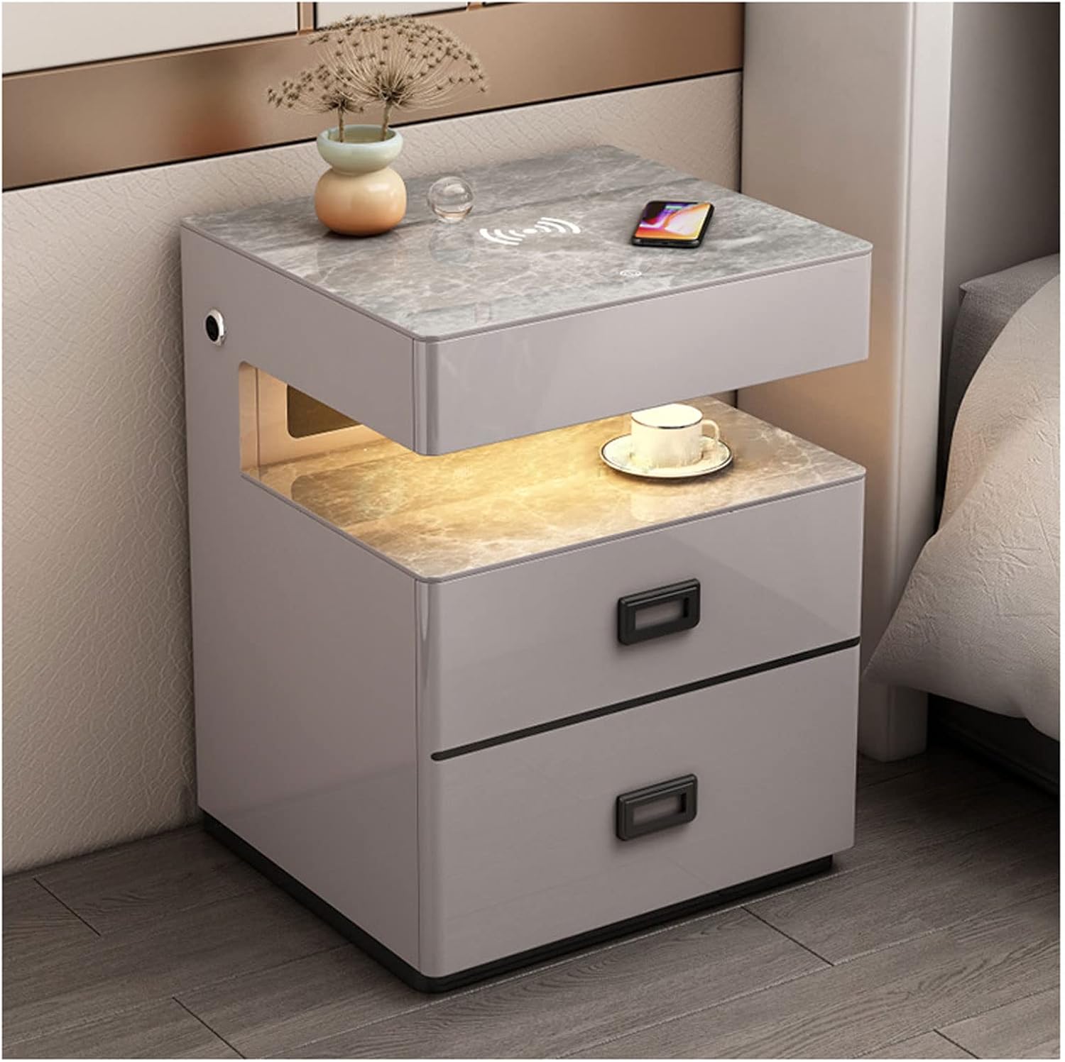 Led Night Stand, Nightstand with Three Storage Drawers and