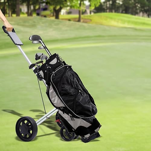 Miniatura 5 de Carrito de golf de 3 ruedas, portátil, plegable, ligero, con freno de pie abierto y cerrado en un segundo, plateado y negro