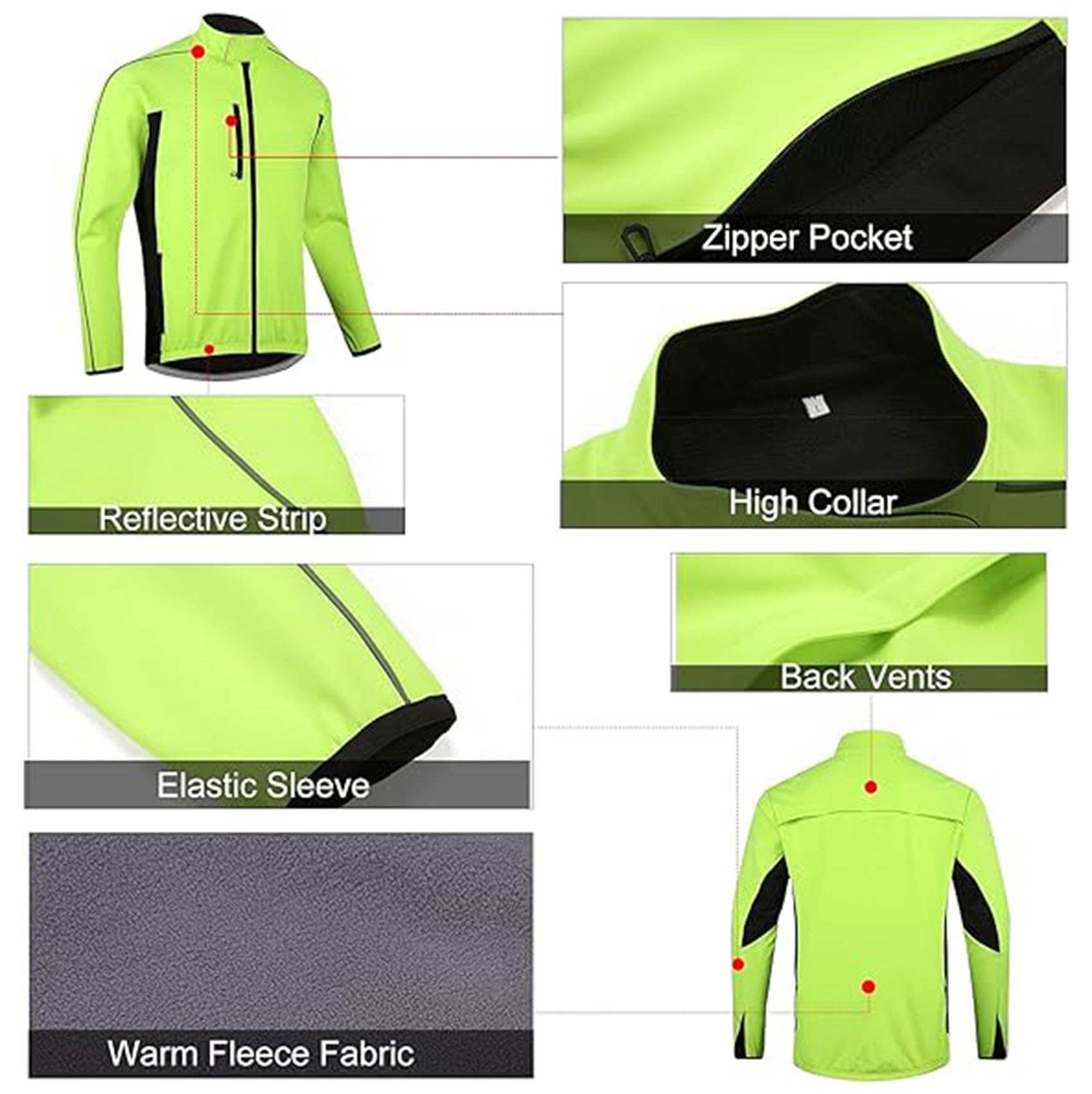 Męska polarowa kurtka rowerowa Wodoodporna, wiatroszczelna, oddychająca MTB Topy przeciwdeszczowe Odblaskowa koszulka rowerowa Softshell Zimowy ciepły płaszcz termiczny,Green-L