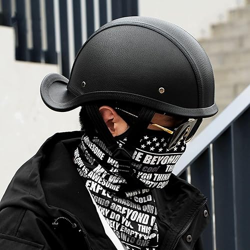 Miniatura 2 de Casco de Motocicleta de Cuero Retro de Media Cara para Adultos Hombres Mujeres, Cascos Estilo Gorra de Béisbol Aprobados por DOT, Cascos Vintage de