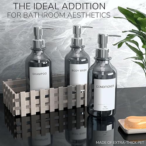 Miniatura 4 de Elegante dispensador de champú y acondicionador de pared, juego de 3 dispensadores de jabón de ducha de 16 onzas sin taladro, 3 cámaras con 6