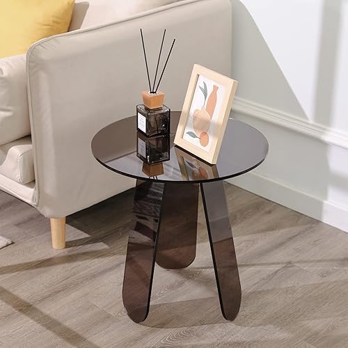 Acrylic Side Table, Anti-scratch Modern Lucite End Table with PVC Table Cover, Transparent Acrylic Furniture Round Clear Nightstand Black, Easy