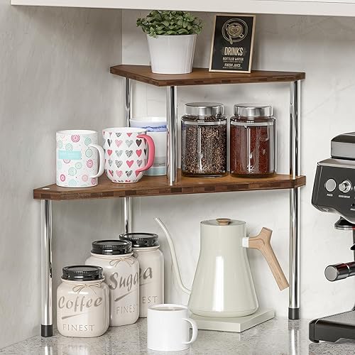 Vista 44 de Weenson Organizador de baño, estante esquinero para encimera, 2 niveles, organizador de especias de bambú, organizador de encimera de cocina
