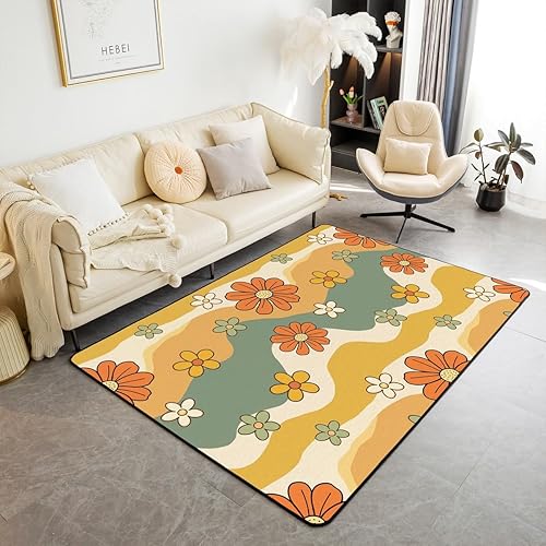 Erosebridal Alfombra decorativa de fiesta para niñas de 6 pies 6 pulgadas x 4 pies 11 pulgadas, alfombras lavables de flores hippie boho para sala
