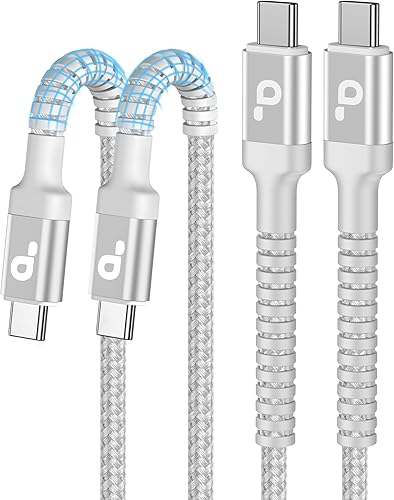 Miniatura 61 de Cable USBC de 10 pies, paquete de 2 cables largos USBC de carga rápida, cable trenzado de nailon USB C a USB C cargador de iPhone compatible con