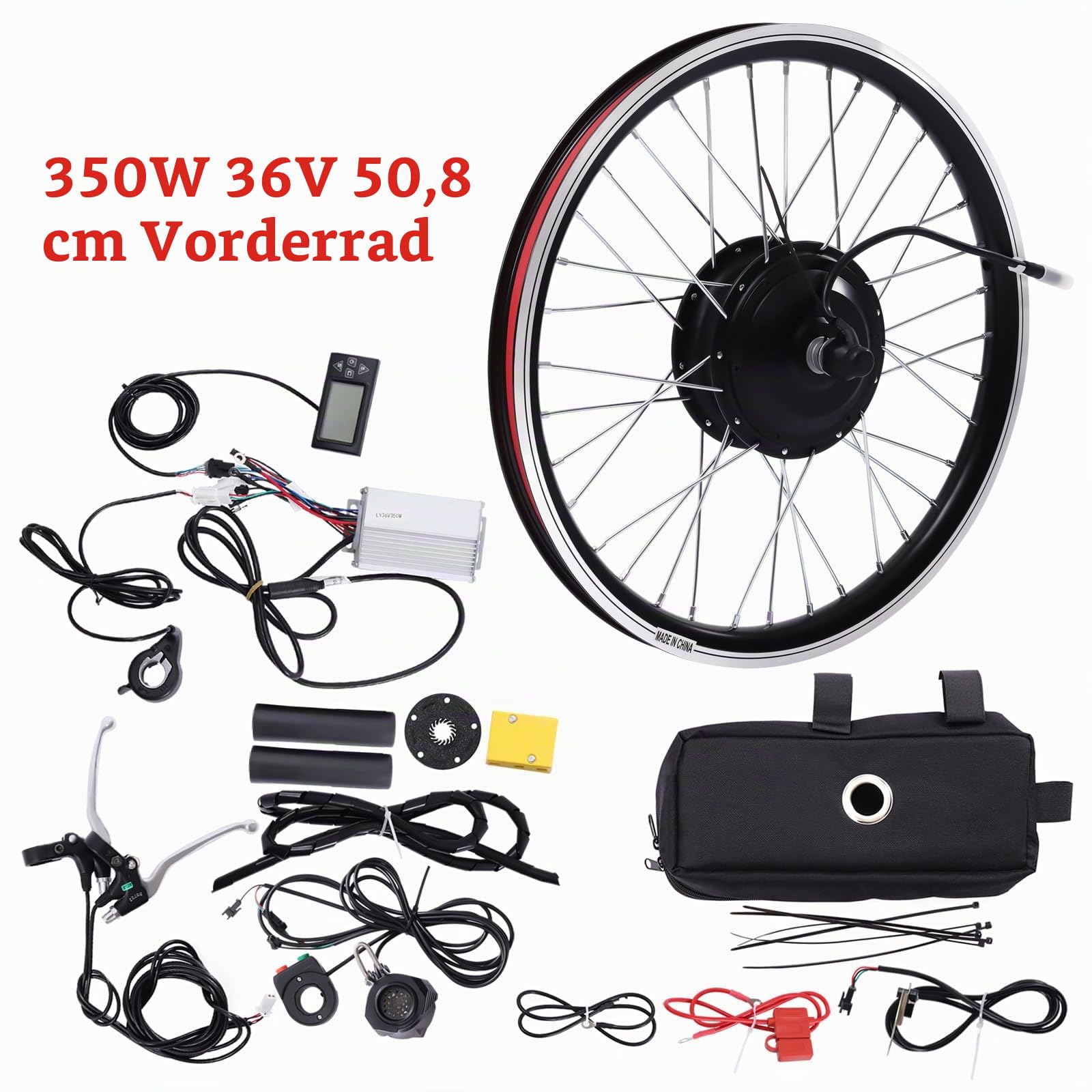 E Bike Vorderrad Umbausatz 350W 36V Elektrofahrräder Nabenmotor Elektrofahrrad Umrüstsatz Motor mit LCD Display für Fahrräder mit 20-Zoll-Reifen