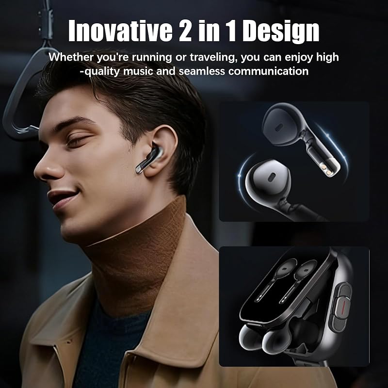 Ceas inteligent 2 în 1 Flylin cu căști wireless, ecran tactil HD de 2,01 inchi, monitorizare ritm cardiac, somn, pedometru, funcție telefonică, SpO2