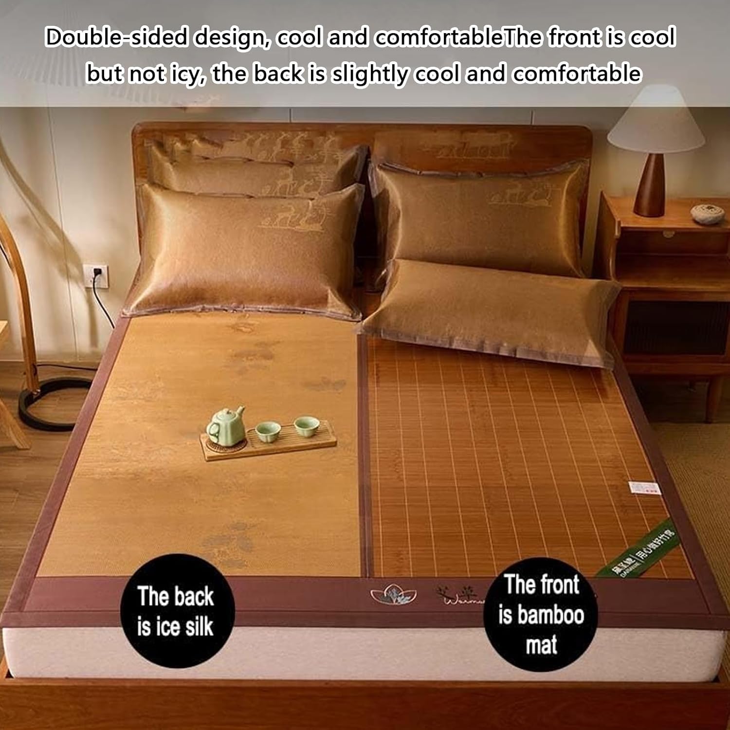 Summer Bamboo Mat, Double Sided Air Conditioning Mats, Foldable Chinese Mat for Bed, Bamboos and Rattan Woven Cooling Mats for Single Double Queen-Size(100X190CM/39x74.8'')