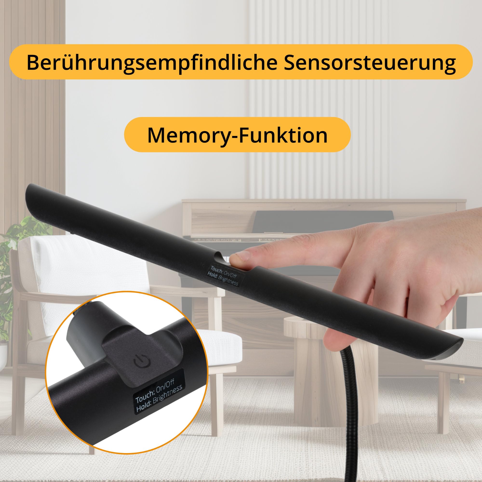 Classic Cantabile SM Notenpultleuchte Easy - Dimmbare, flexible Klemmlampe LED mit Memory-Funktion - Tischlampe mit Schwanenhals - Warm-weißes Licht, 18 LEDs - Pultleuchte - Klavierlampe in Schwarz
