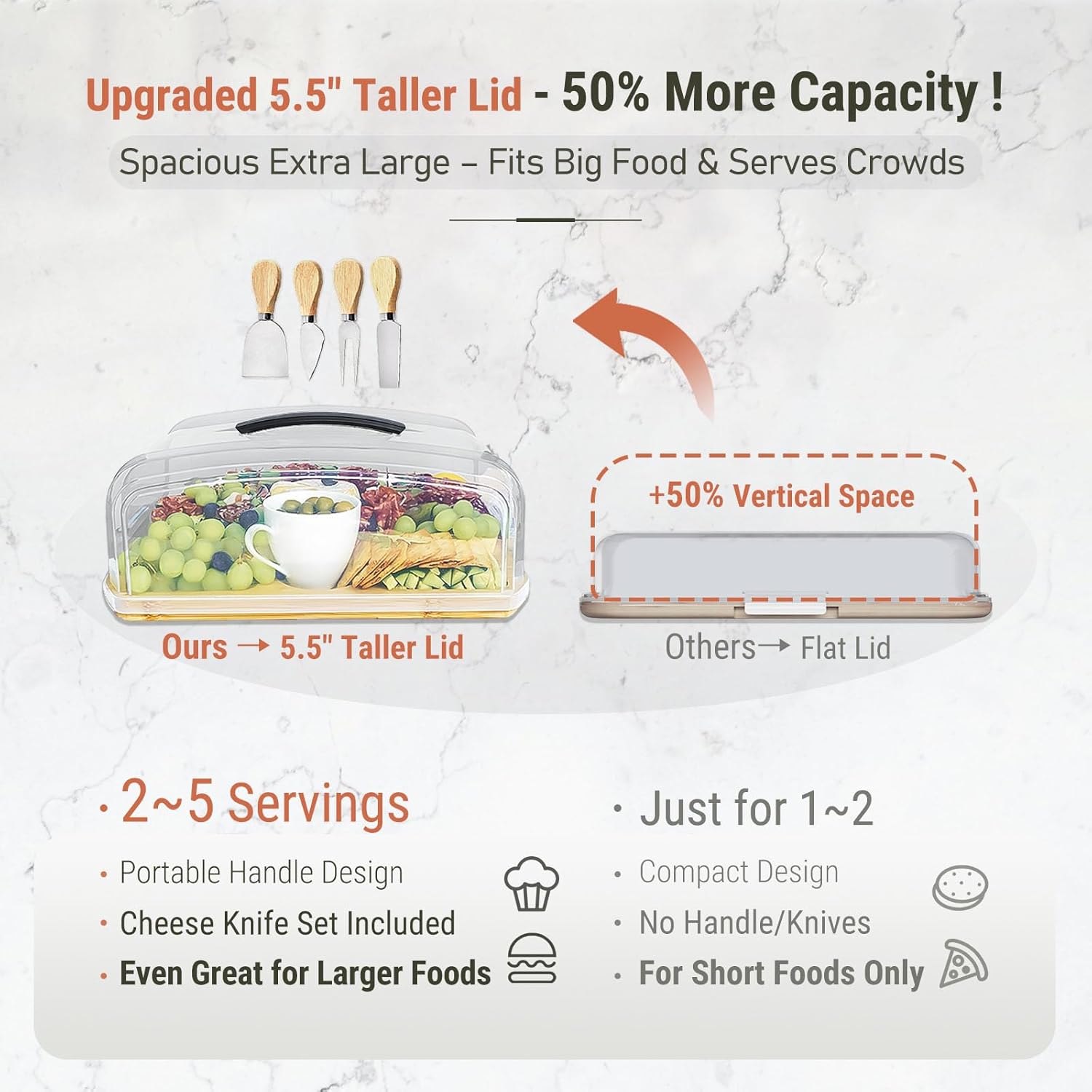 Large Portable Charcuterie Board with Tall Lid, Spill-Proof Covered Bamboo Cheese Tray for Travel, 6 Compartments 4 Knives, 2-in-1 Flip-to-Cut, Ideal Gift for Women – Valentine, Birthday, Housewarming - Image 3