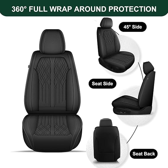 Full Set Car Seat Covers Fit for Hyundai Accent 2017-2023 2024 2025 Breathable Faux Leather Waterproof Seat Cushion with Airbag Compatible Automotive Interior Accessories (Black)-2 Rows 5 Seats