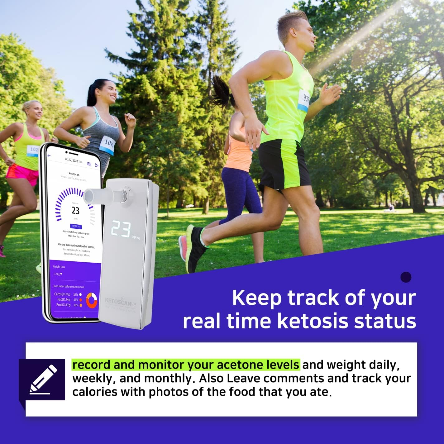 KETOSCAN Lite Breath Ketone Meter, Diet & Fitness Tracker | Monitor Your Fat Metabolism or Level of Ketosis on Low carb, Ketogenic or Any Nutrition & Fitness Program : Health & Household