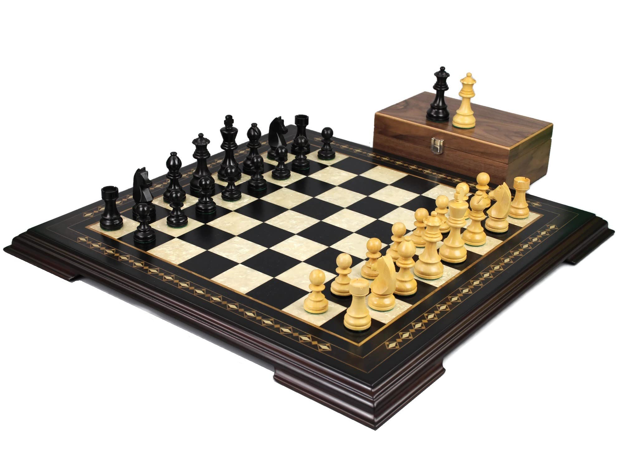 Helena - Set di scacchi in legno di ebano, peso 50 cm, in ebano e ebano tedesco Staunton, 9,75 cm