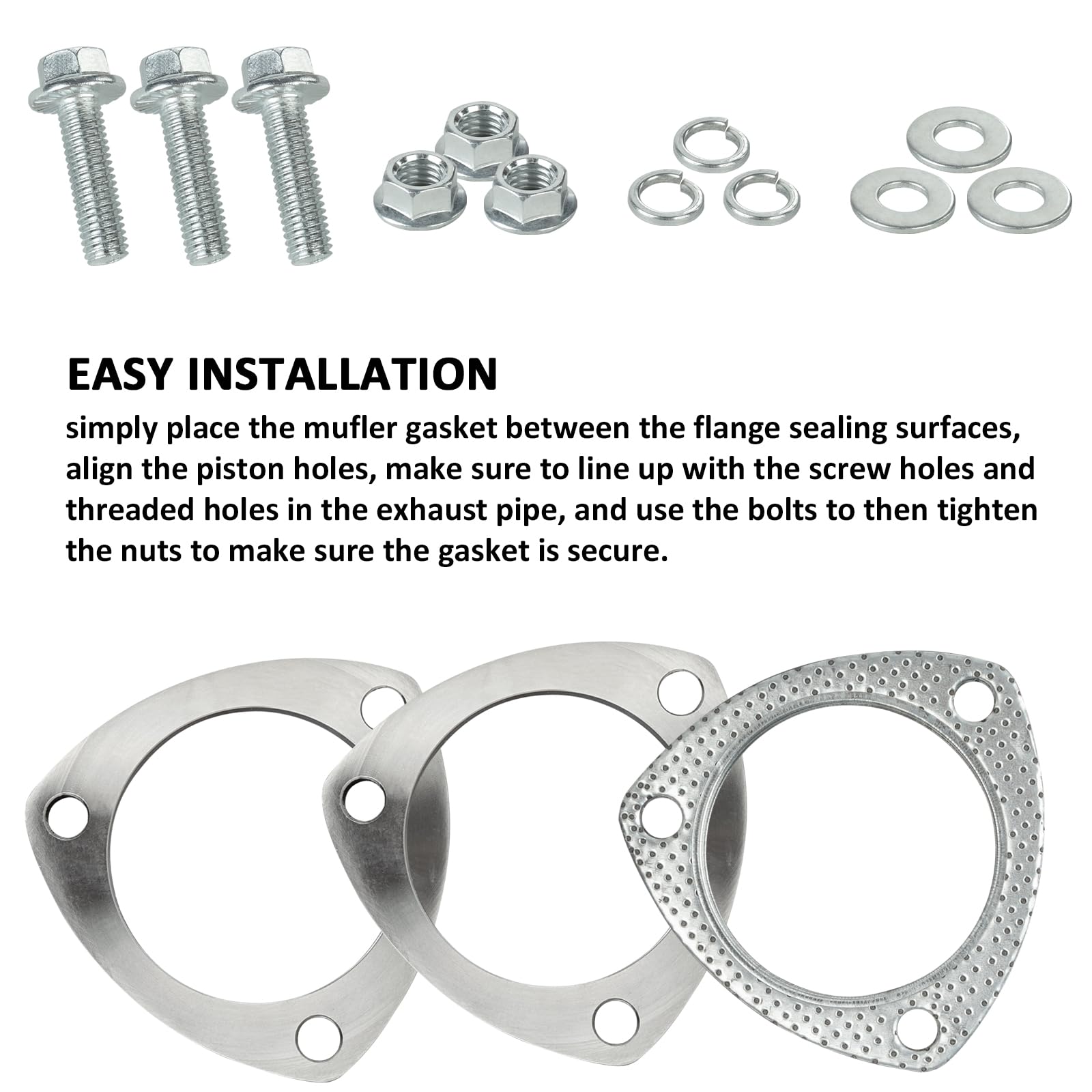 3Pollici Kit Collegamento Flangia Scarico Triangolare 76mm - 2 Flange Guarnizione Bulloni Inox - Universale per Tubo di Scarico Silenziatore Turbo Intercooler - Anticorrosione