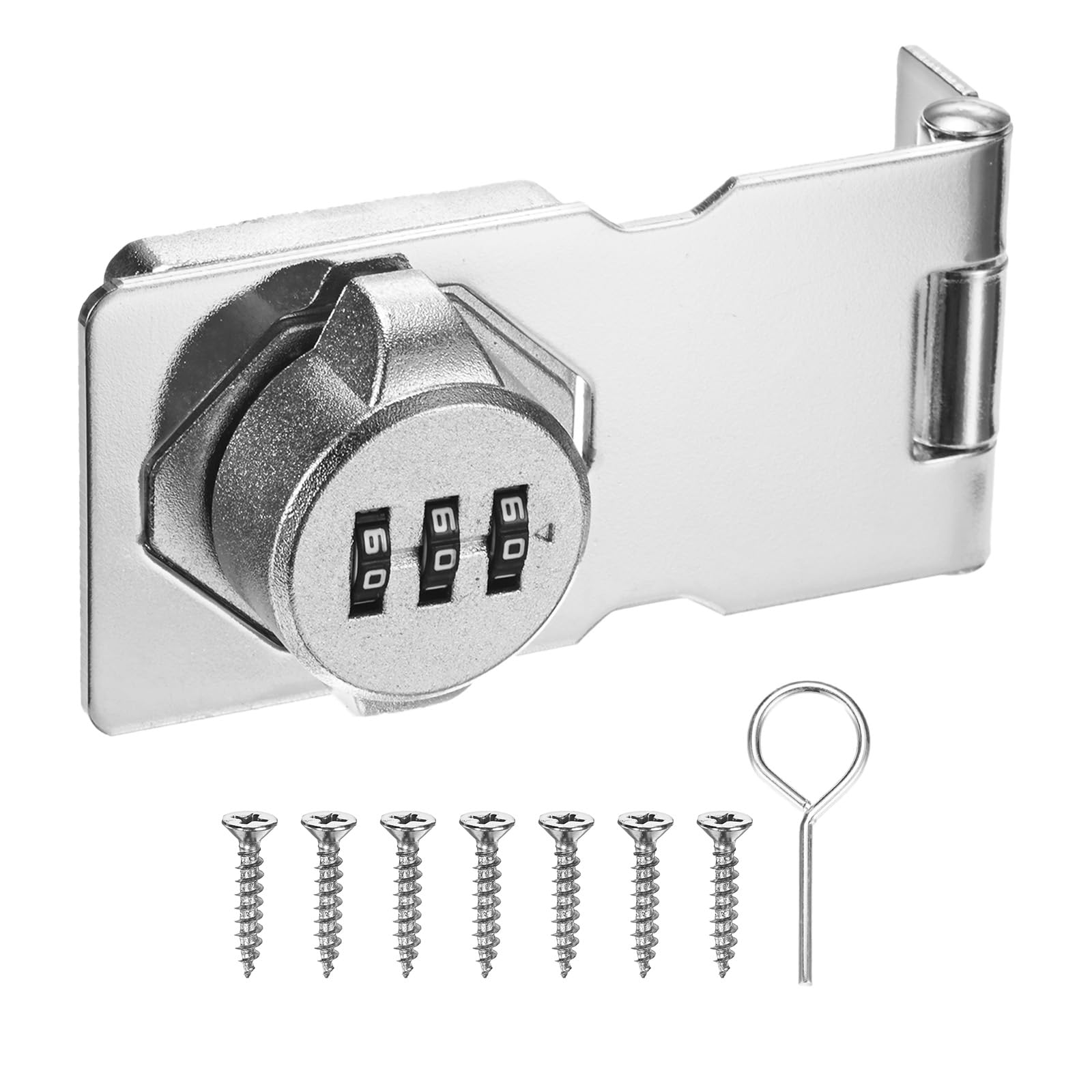 M METERXITY Keyless Combination Lock, 3.7" Zinc Alloy Mechanical Password Twist Knob Hasp Locks Latch, 90/180 Degree Barn Door Lock for Cabinet/Closet/Garage/Drawers/Garden/Bathroom [Silver]