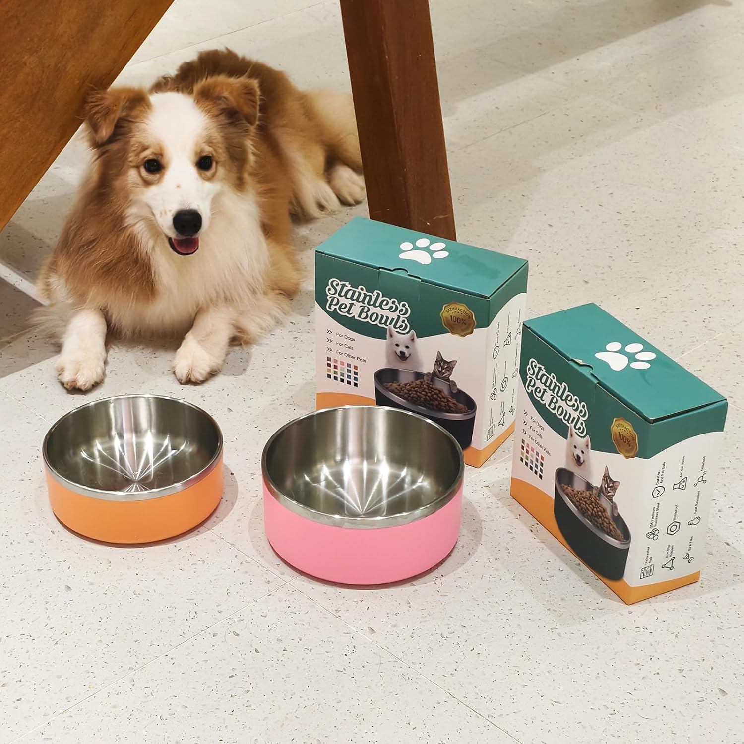 LIHONG Stainless Steel Dog Bowls for Small Meidum Sized Dogs,Dog Food Water Bowls No Slip,Dishwasher Safe(40oz,Orange)