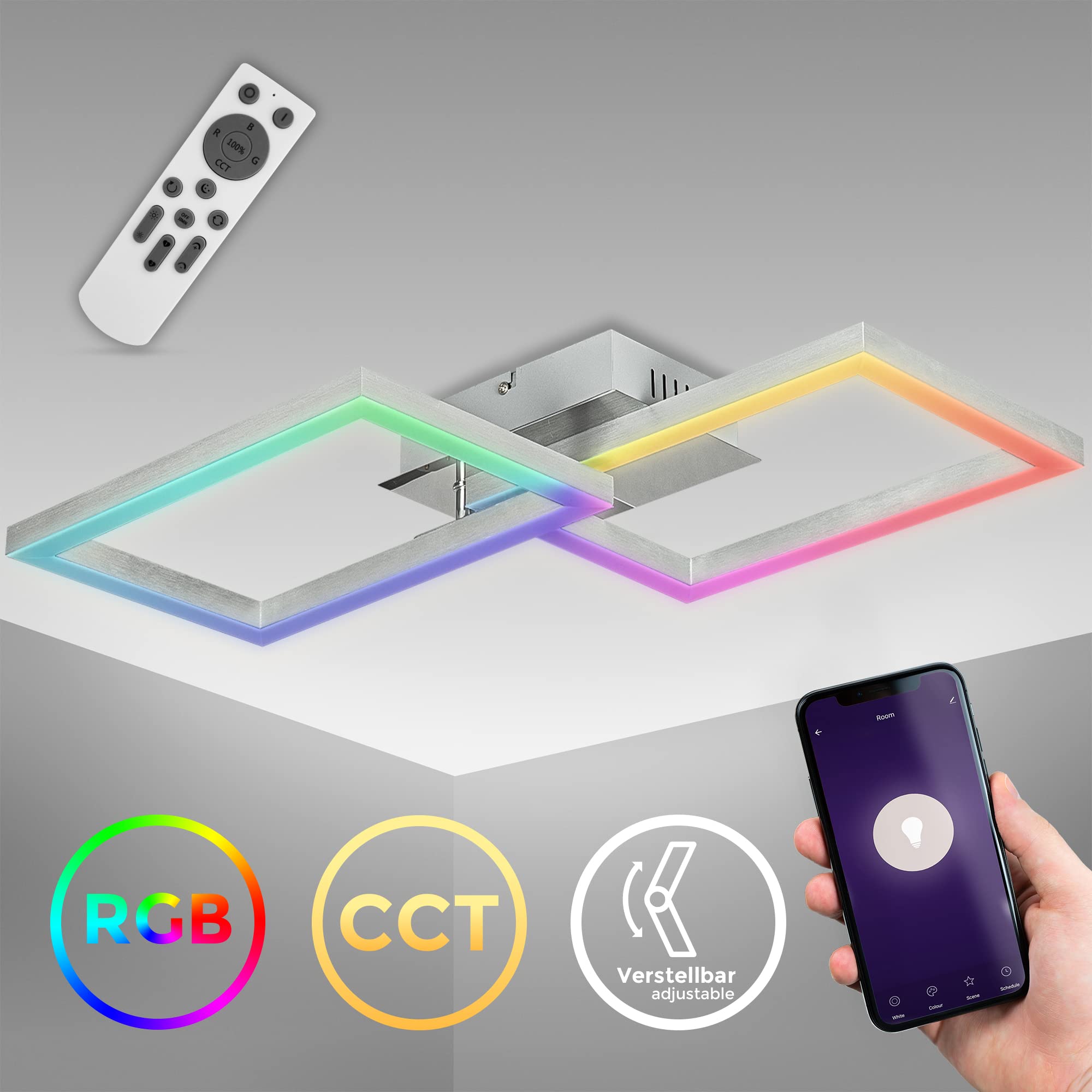 B.K.Licht Lámpara de techo LED WiFi inteligente I App y mando a distancia I regulable I CCT I RGB I control por voz I compatible con iOS y Android