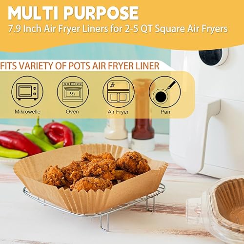 Miniatura 3 de Forros desechables para freidora de aire, 100 hojas cuadradas de papel para freidora de aire, papel pergamino antiadherente para canasta de freidora