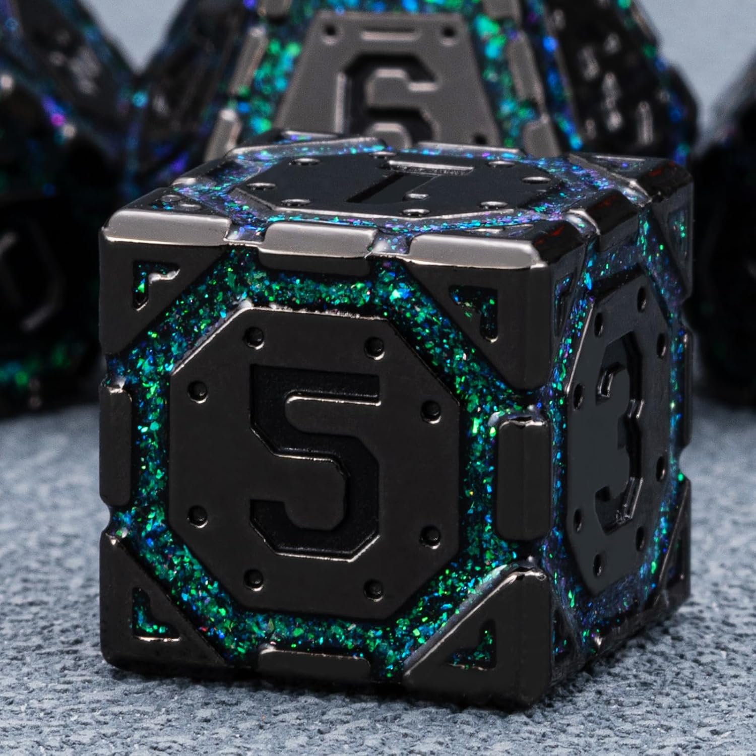 DND Metal Dice Set, Polyhedral Dice Set for RPG D&D Dice with Cracks Dungeons and Dragons Dice Set for RPG TTRPG D&D Die with Gift Case(Black Nickel Dark Green) image 2