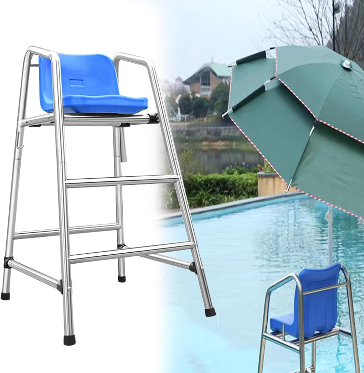 Lifeguard Chair-Life Guard Chair with Seat & Hook & Sunshade Hole, Portable Outdoor Observer Chair for Pool, Beach, Tennis Court,（Size_Name,S-1.2m/47.2inch H）