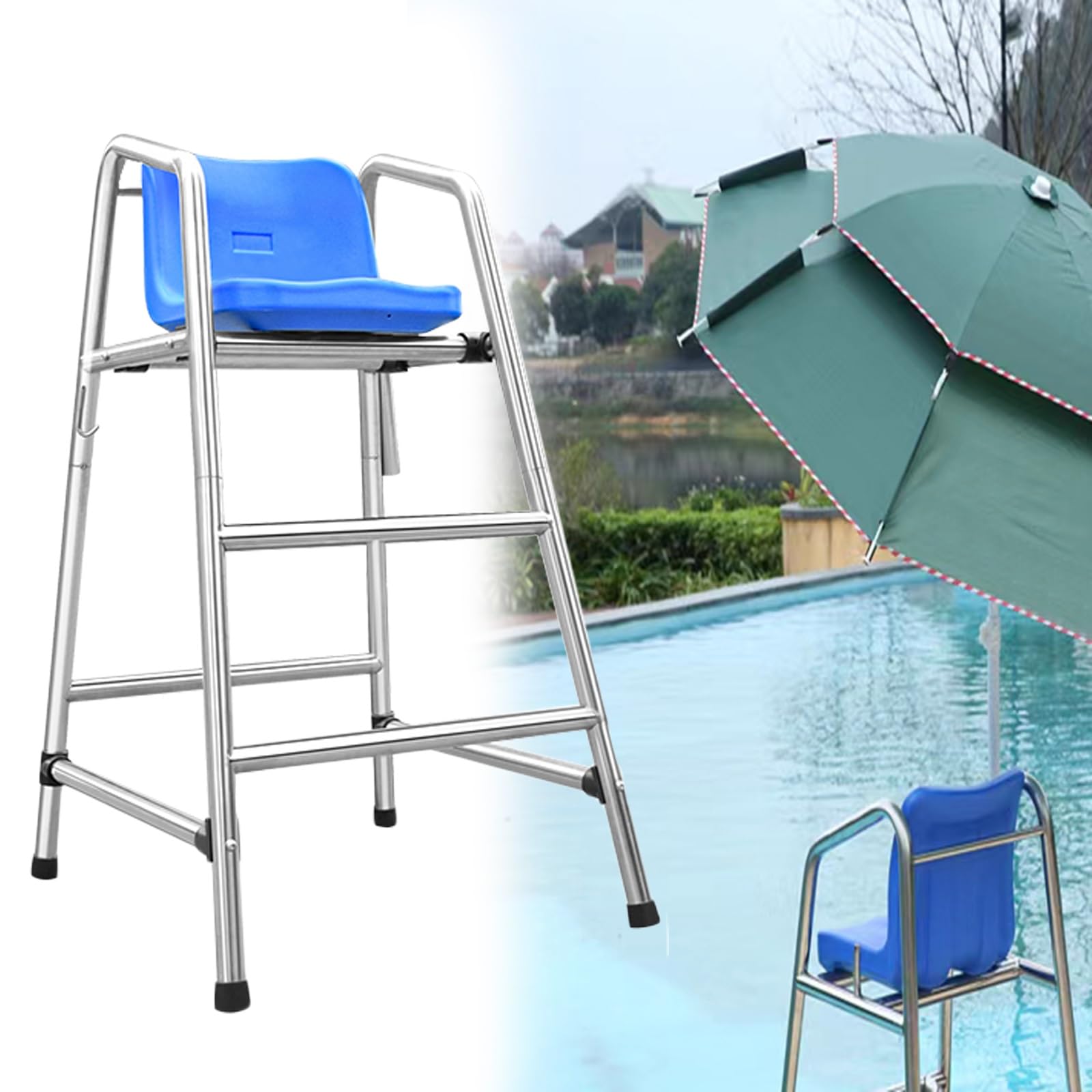Chaise de maître-nageur amovible avec crochet et support parasol