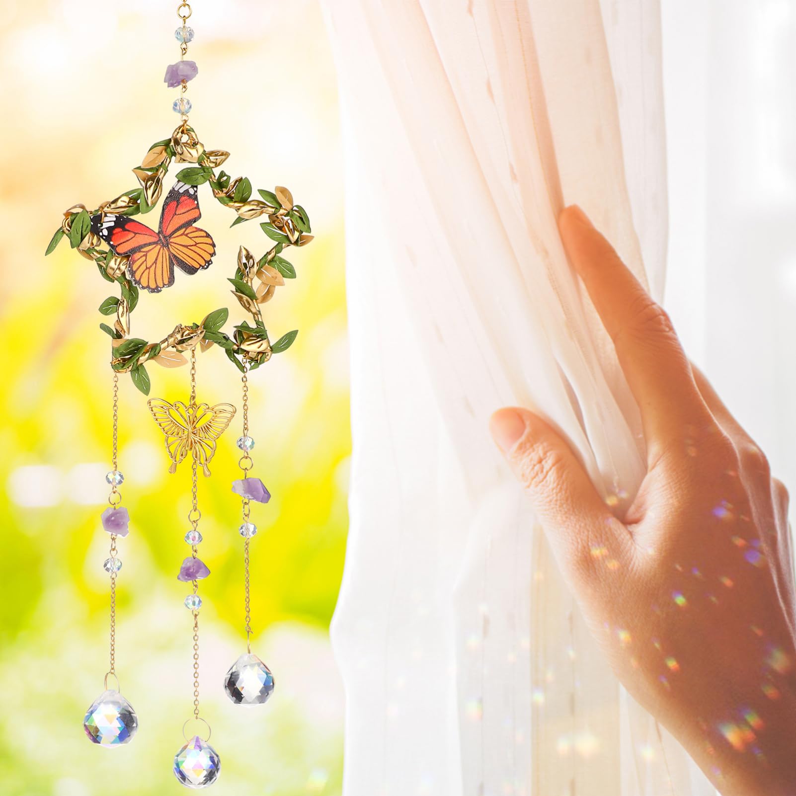 Cabilock 3st Schmetterlings-kristall-anhänger Hängendes Prisma Sonnenfänger Zum Aufhängen Mondwindspiele Suncatcher-Kristalle Hängende Prismen Fenster Sonnenfänger Regenbogenprisma Metall