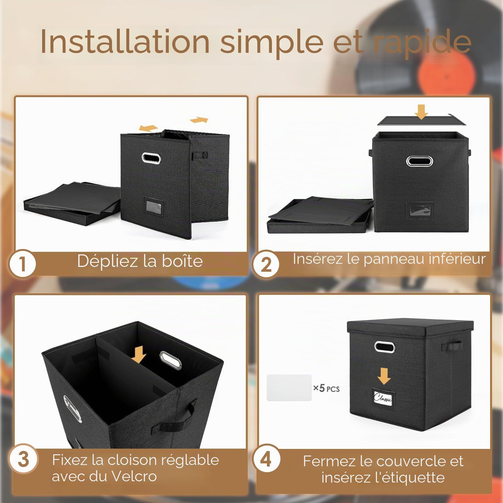 Woodoulogy 2 Pack Boîte Rangement Vinyle pour 100+ LPs, Support Disques 12"