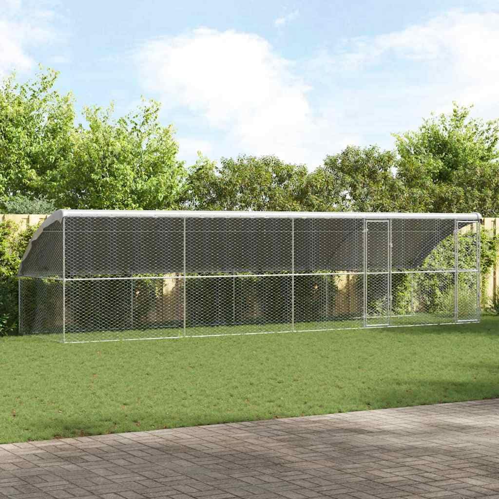 Jaula para perros, 4 unidades, acero galvanizado plateado, 8 x 2 x 2 m, recinto exterior con sistema de cerrojo, plegable y ampliable, protección segura para cachorros y perros en el jardín o