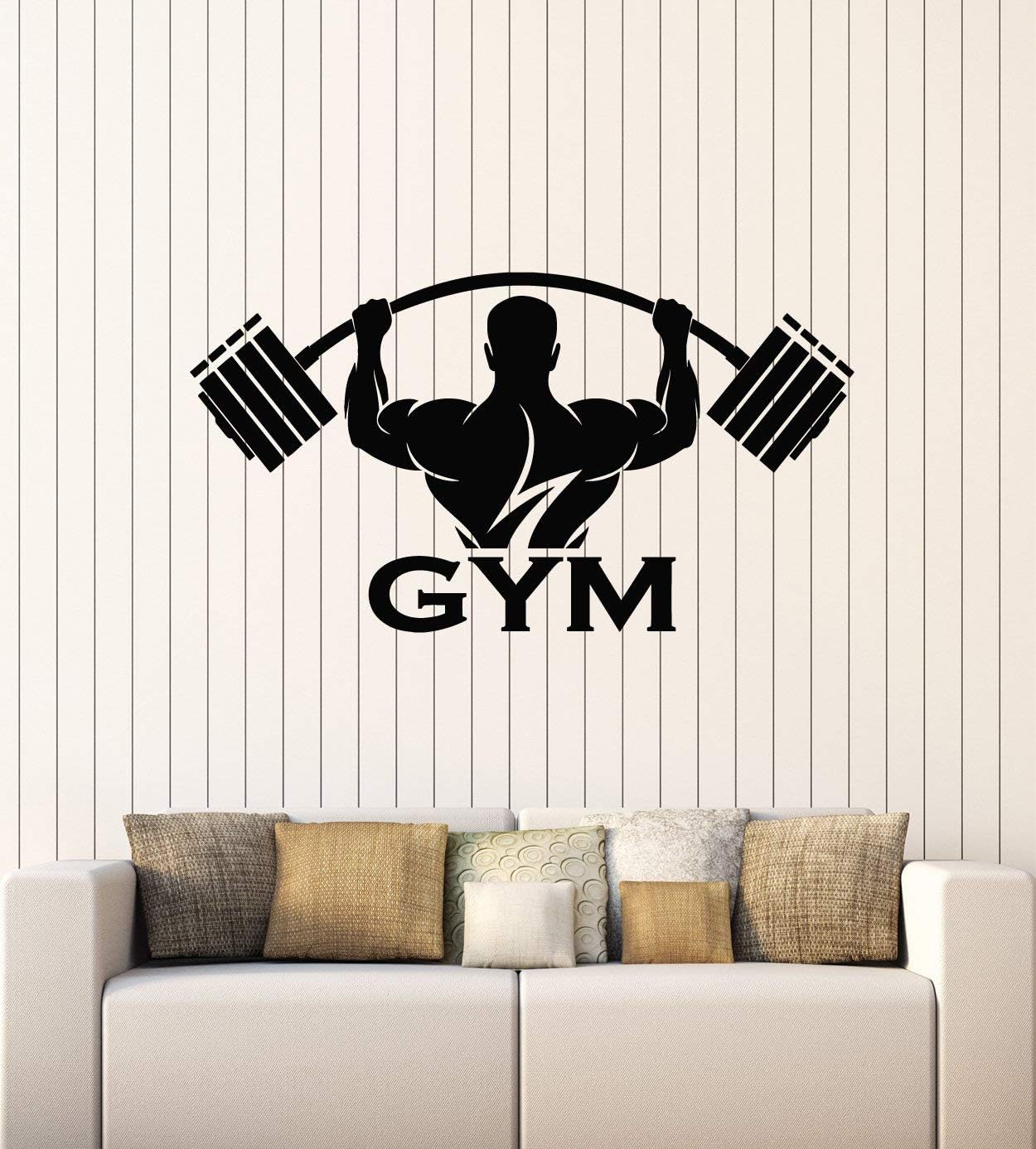 WallStickers4ever Vinyl Wall Decal Fitness Gym Man Bodybuilding Iron Sports Stickers Mural Large Decor (g4962) Black