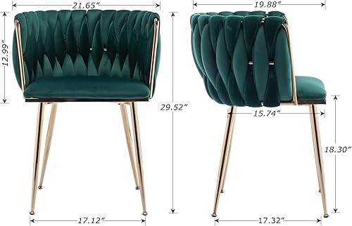 Miniatura 41 de Juego de 2 sillas de comedor de terciopelo, sillas tapizadas tejidas para sala de estar, sillas modernas de cocina y comedor, sillas decorativas de