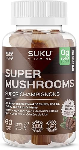 SUKU Vitamins - Super Mushroom -Gomitas de mezcla de reishi chaga, cola de pavo y melena de leones para inmunidad - Fácil de masticar - Sin OMG, sin